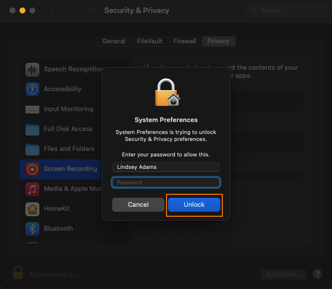 maciOS system password screen