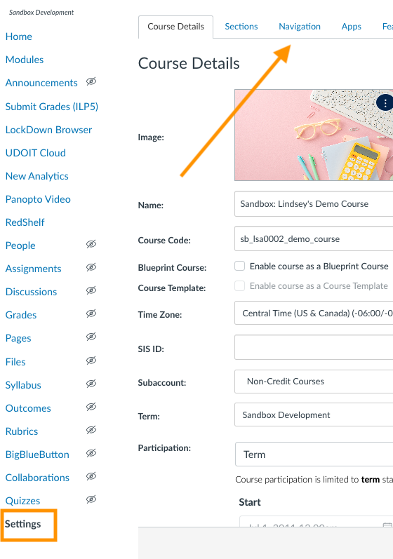 canvas settings and navigation highlighted 