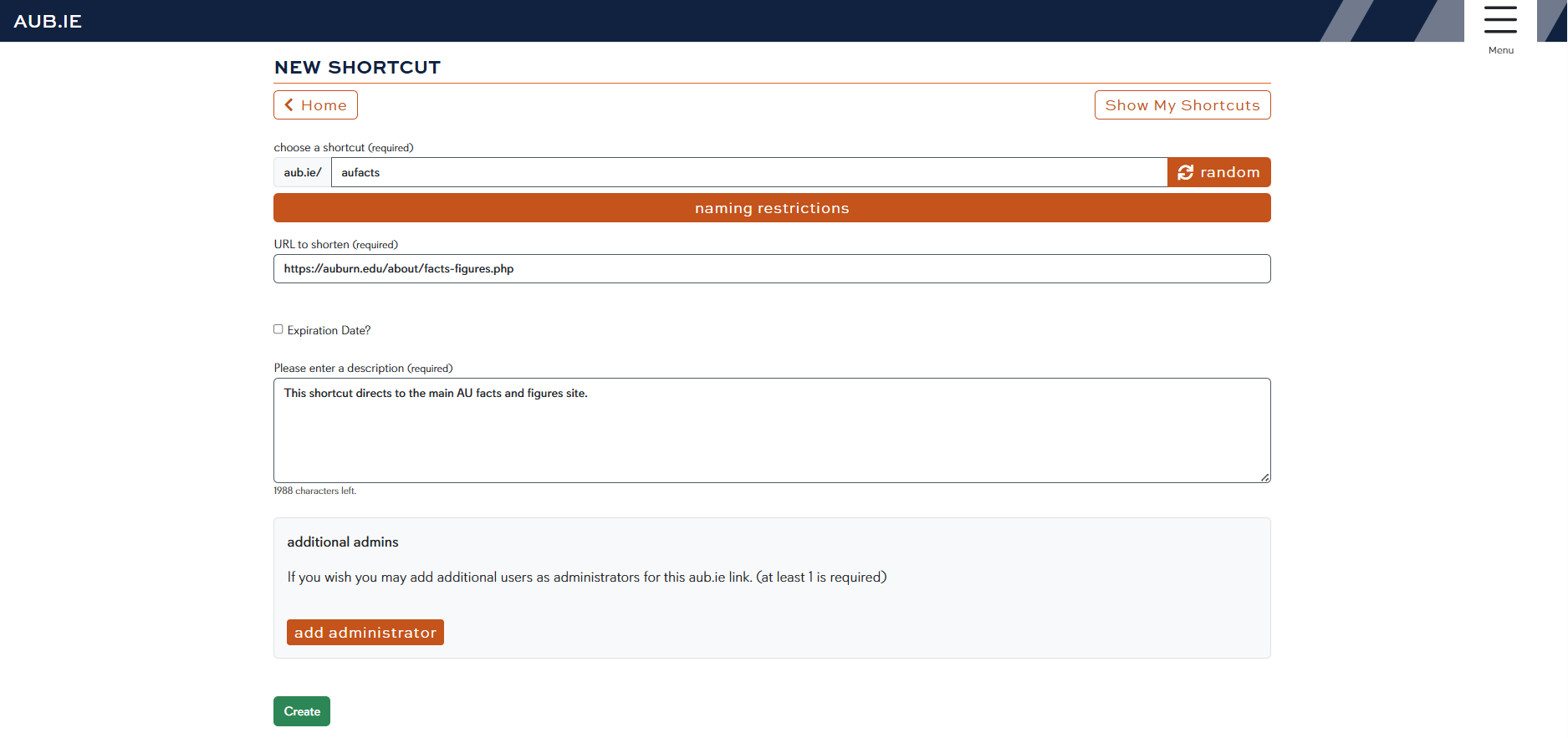 new aub.ie link request