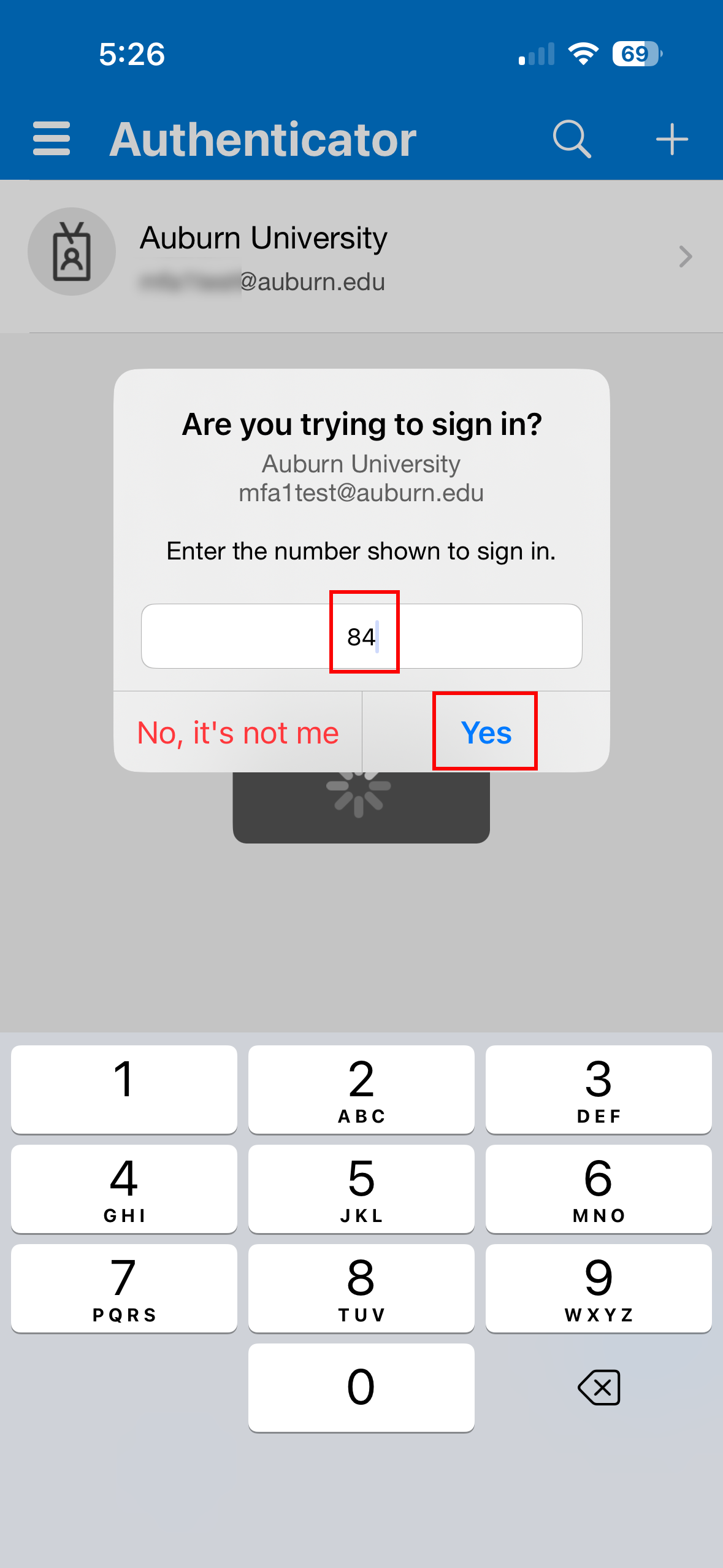 Alumni and retiree Authenticator app numerical code