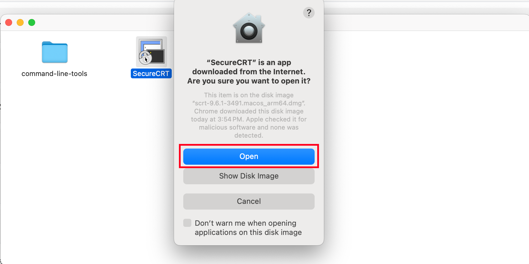 SecureCRT permission to download app screen