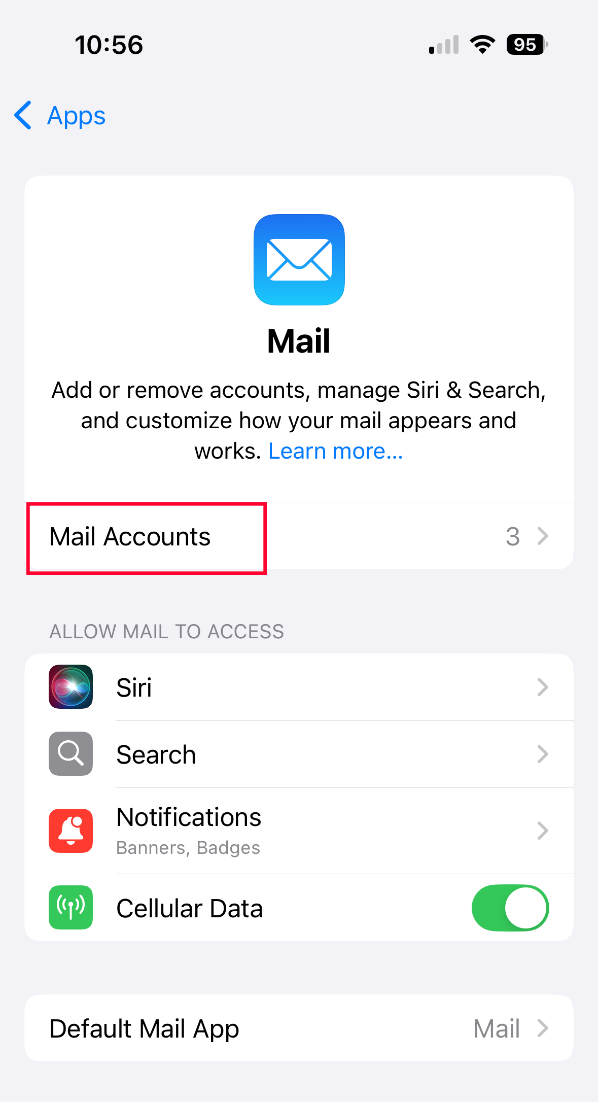 ios mail accounts screen