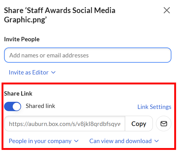 Box send sharing link