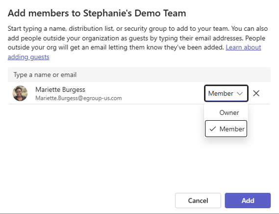 Teams voice voice enabled channel add member