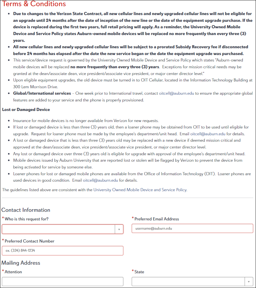 oit cellular services request page terms and conditions