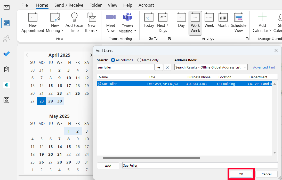 Outlook add user calendar sharing