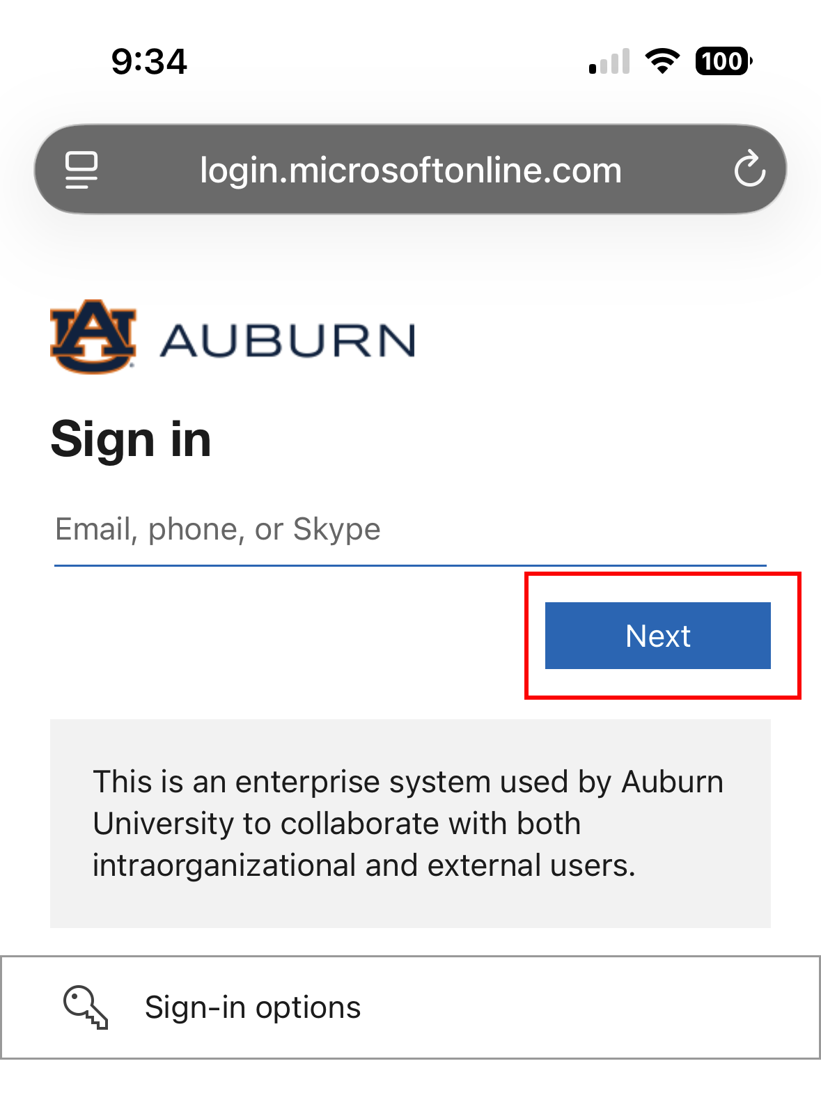 Retiree and Alumni Outlook username login screen