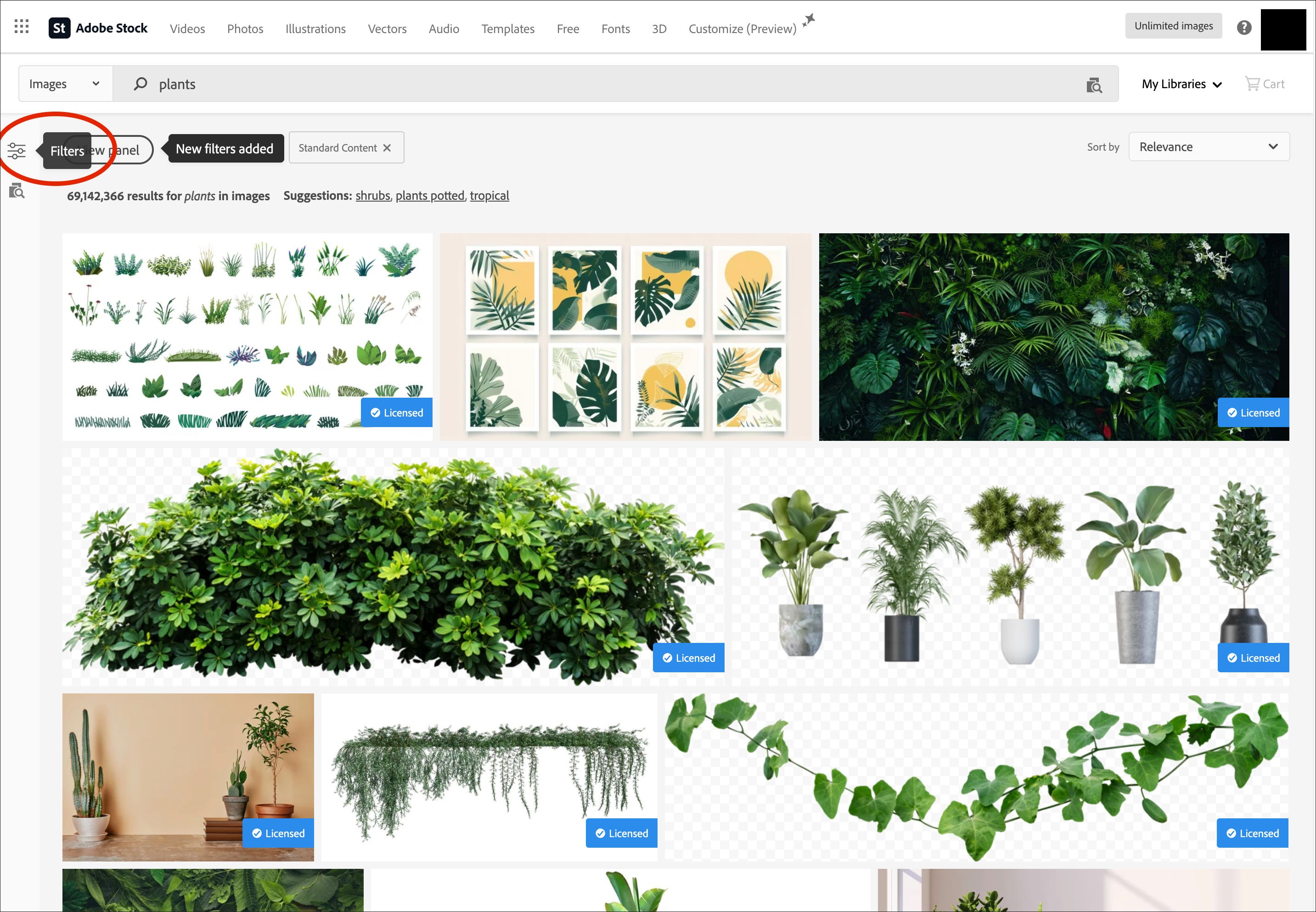 Adobe Stock filter screenshot