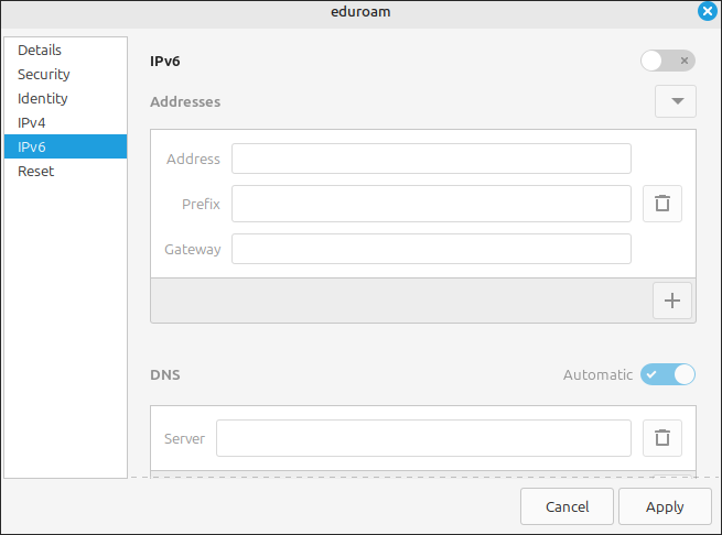 eduroam ipv6 setting turned off