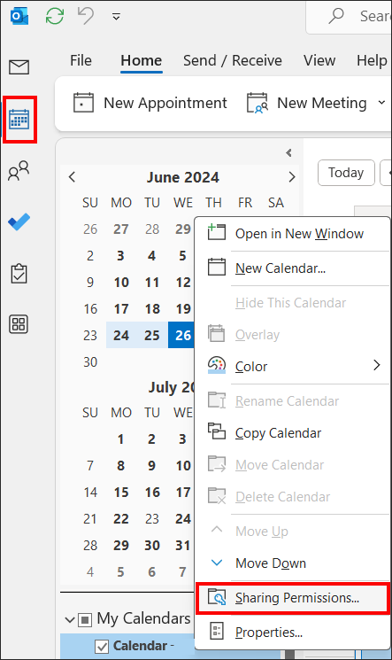 outlook for windows calendar sharing permissions