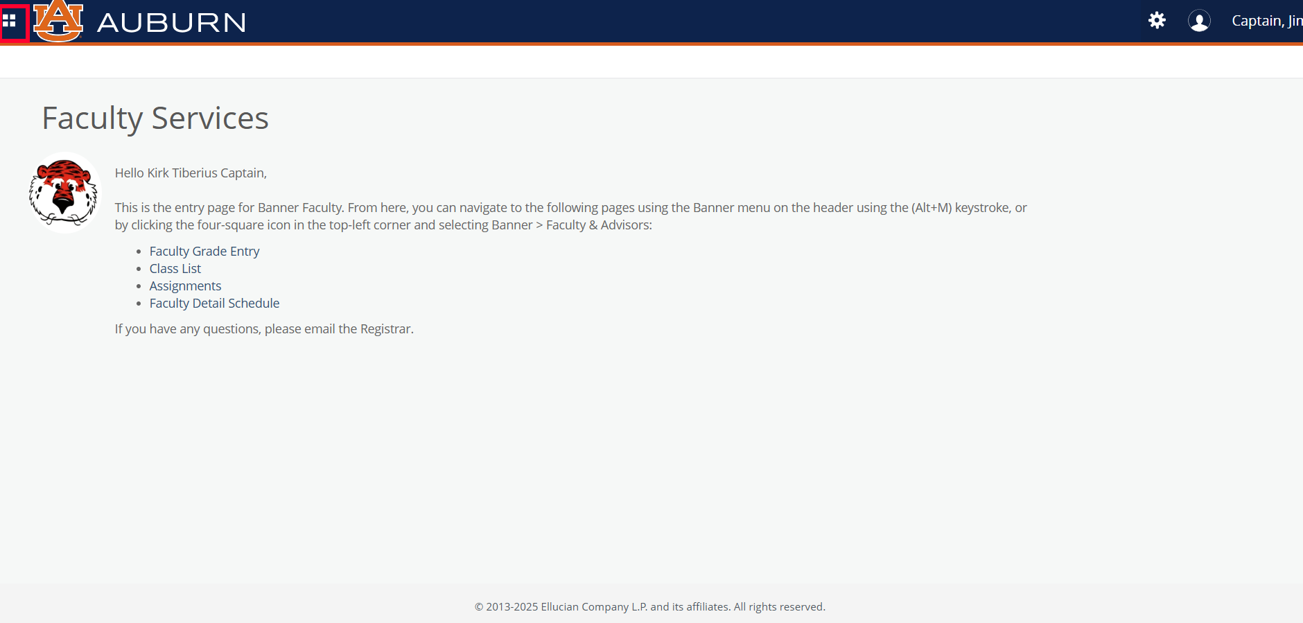 AU Access faculty services main menu