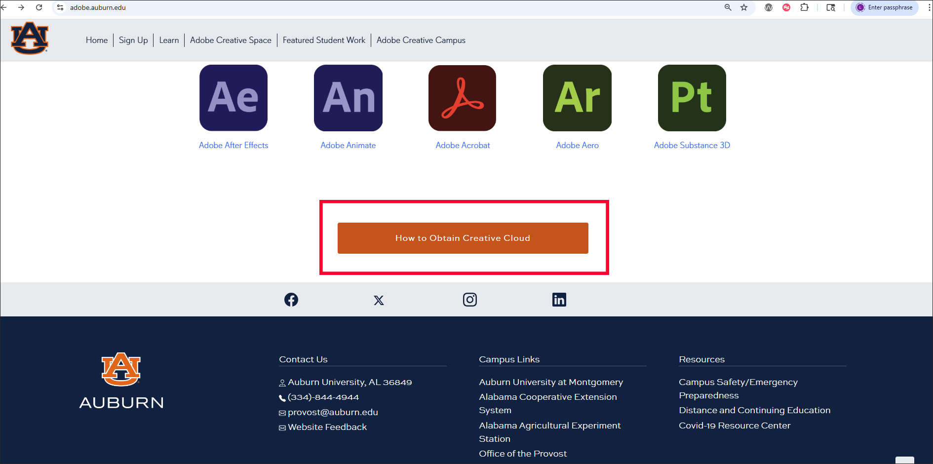 adobe.auburn.edu How to Obtain Creative Cloud button