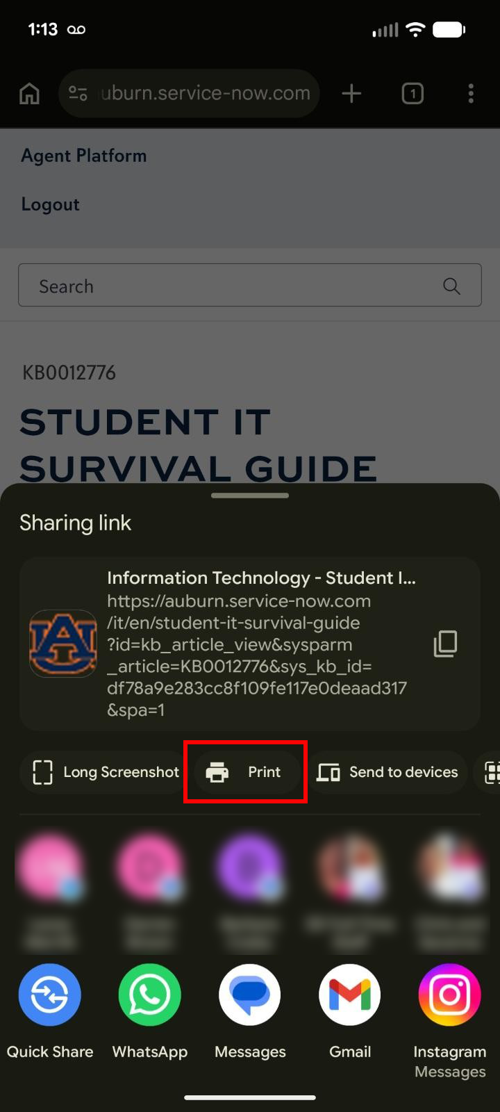 Print icon on android