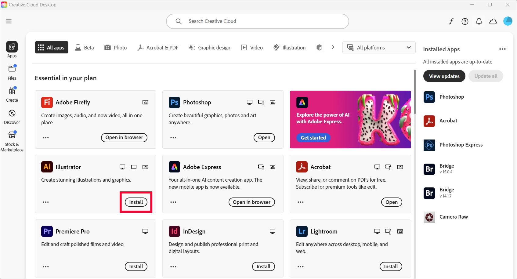 Adobe Creative Cloud install apps