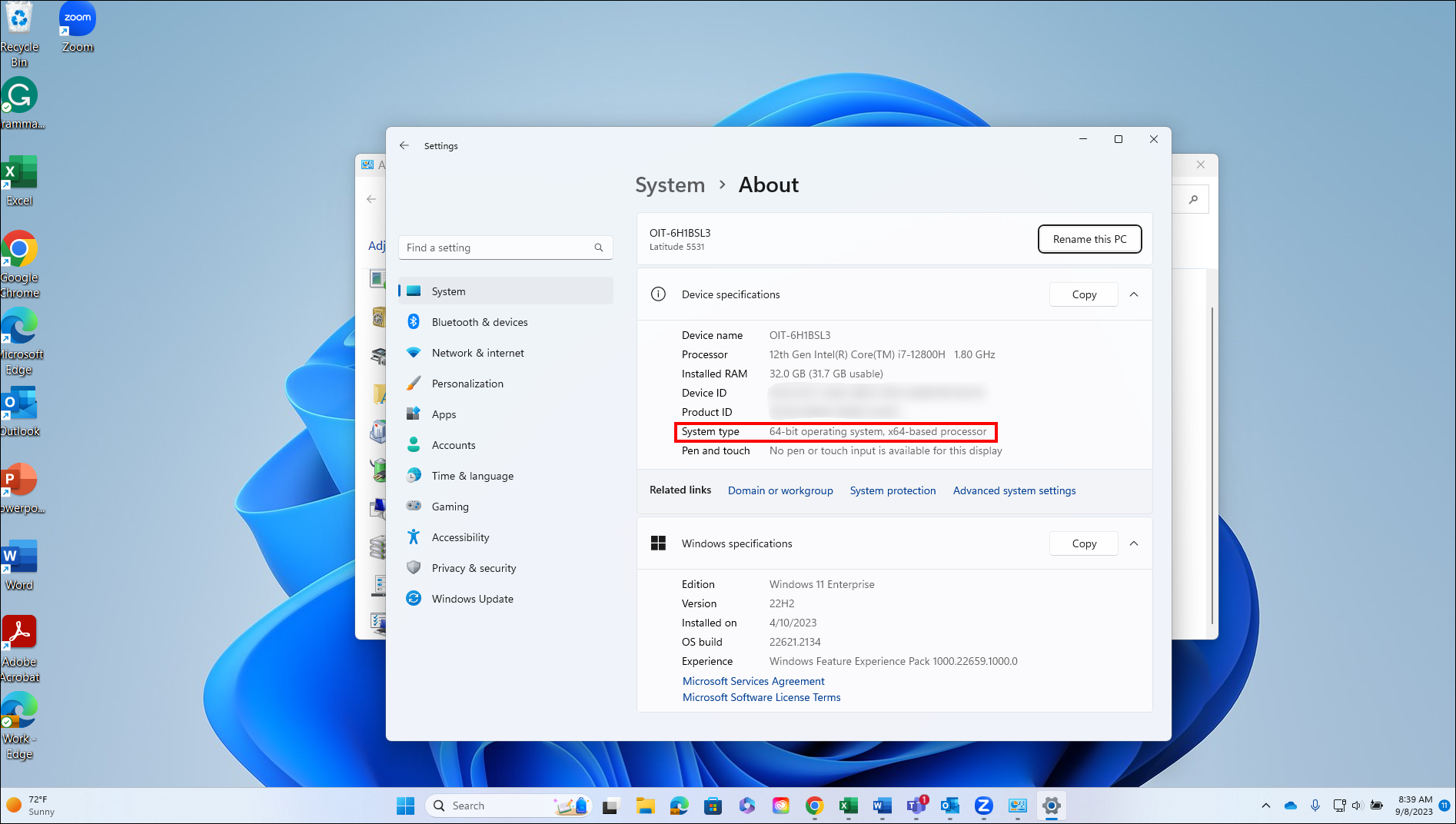 windows about system screen
