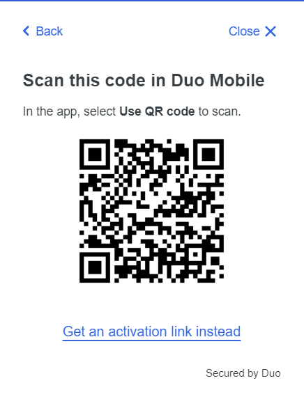 DUO QR code to scan with Duo app