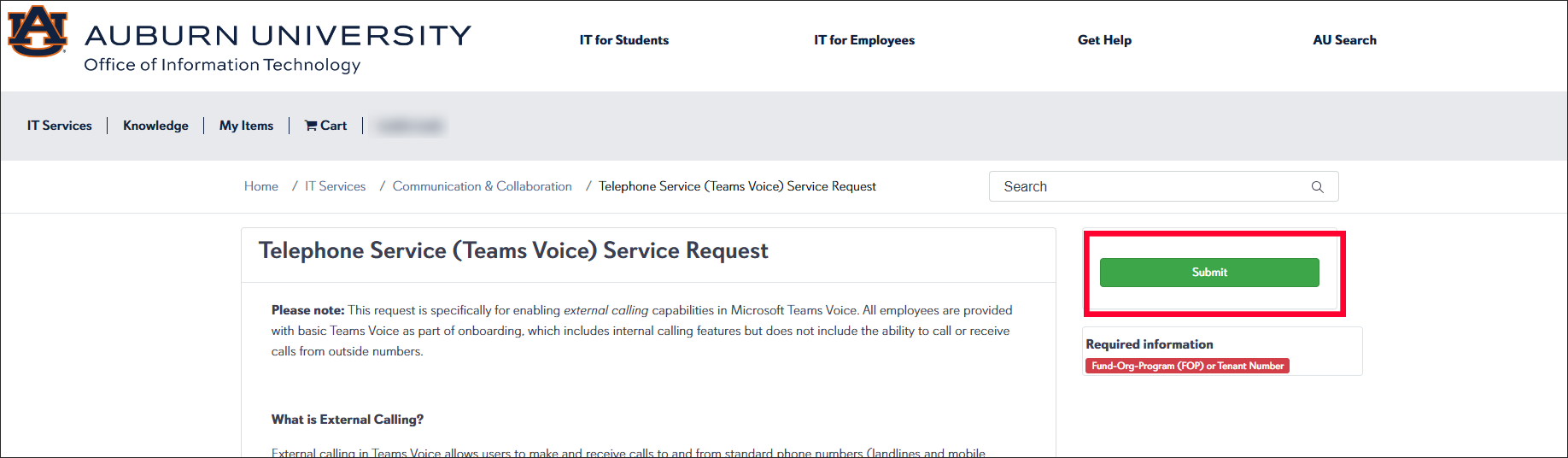 teams voice request submit button