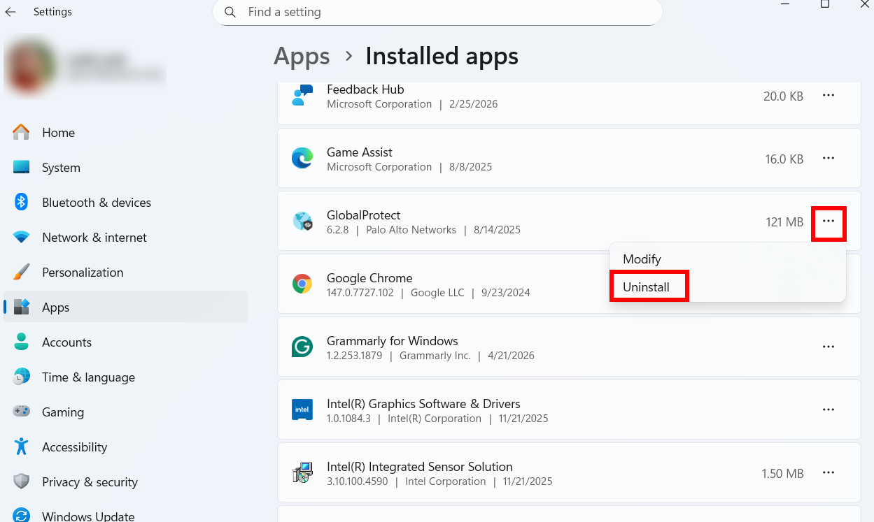 Global Protect app uninstall