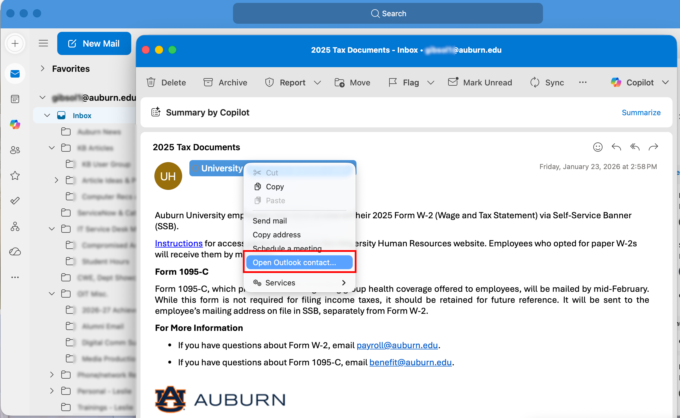 Safe sender in Outlook for Mac Open Outlook Contact
