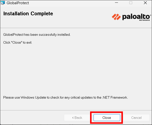 global protect installation screen
