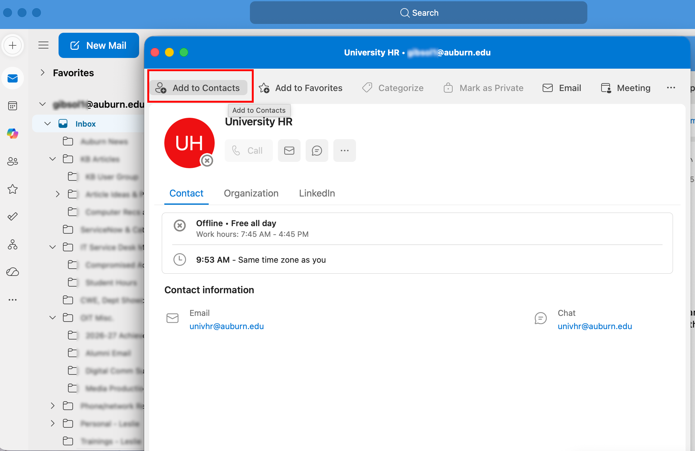 Safe Senders Outlook for Mac Add to Contacts