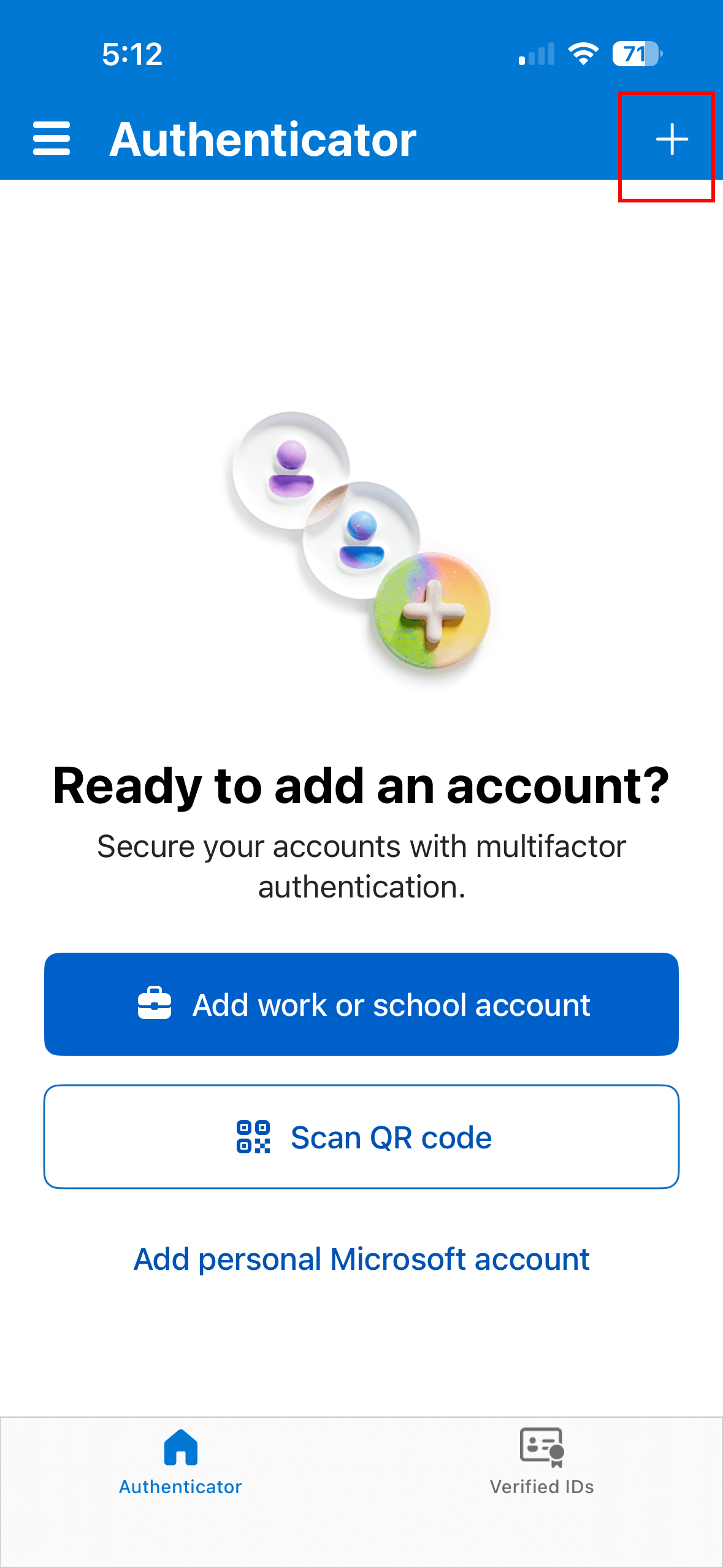 Microsoft authenticator app add account screen