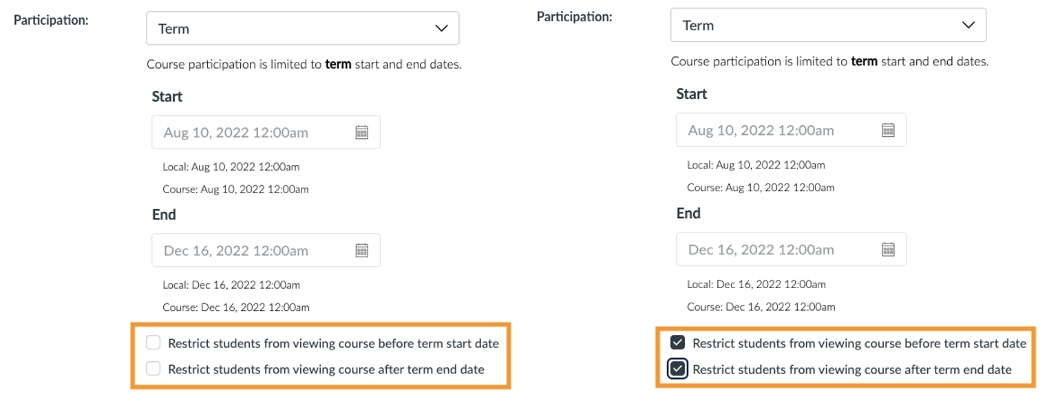 term restriction boxes highlighted checked and not checked