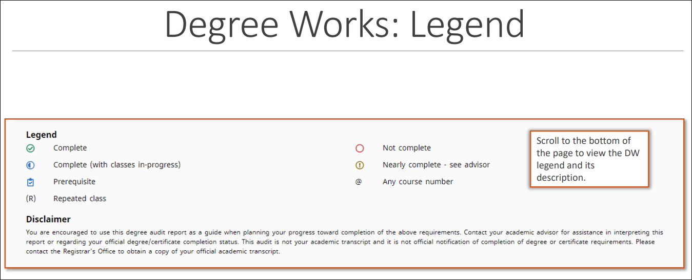 DegreeWorks Legend