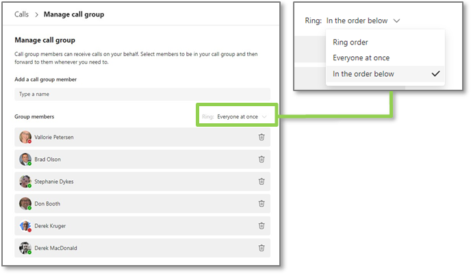 Teams Voice manage call group ring order options