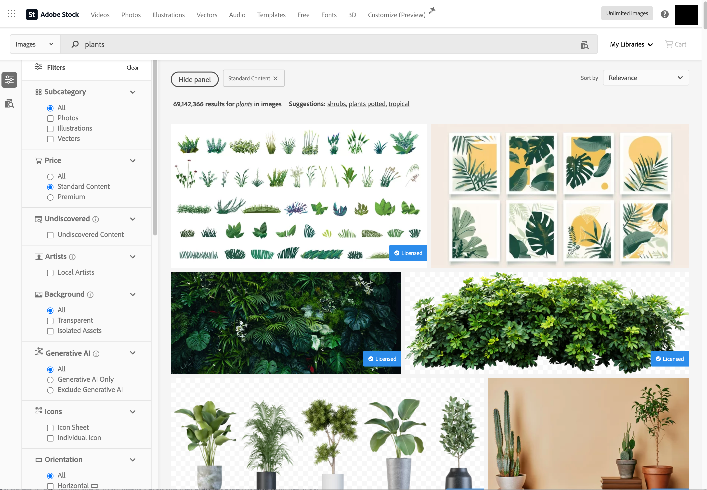 Adobe Stock Filter Results Screenshot