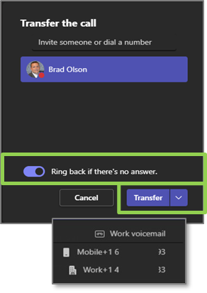 Teams Voice transfer screen