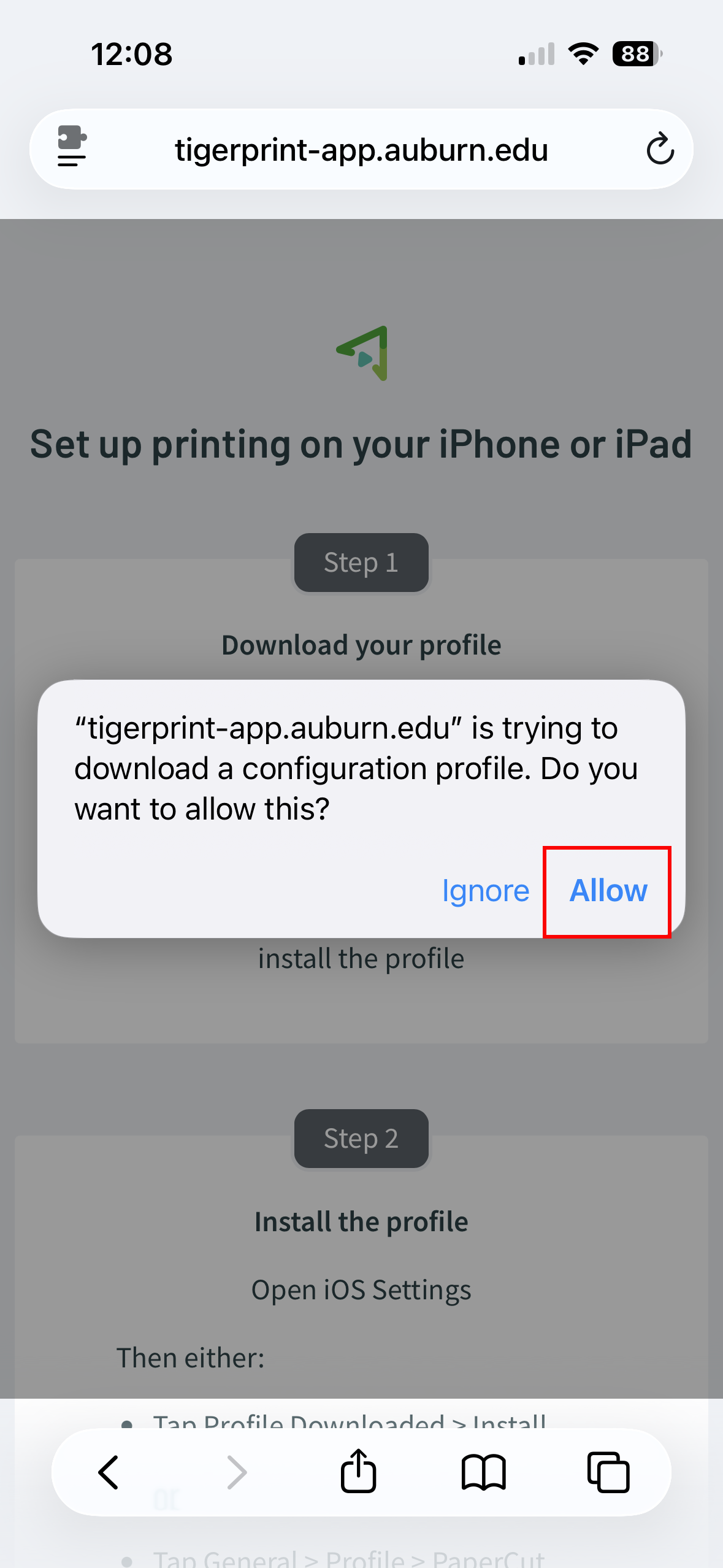mobility print download permissions