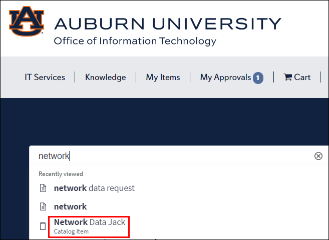 network data jack search on OIT homepage