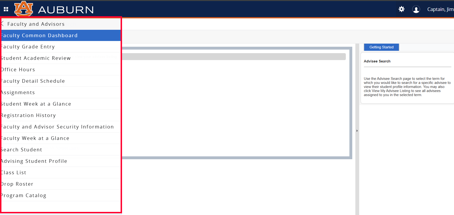 Faculty Services Faculty and Advisors options