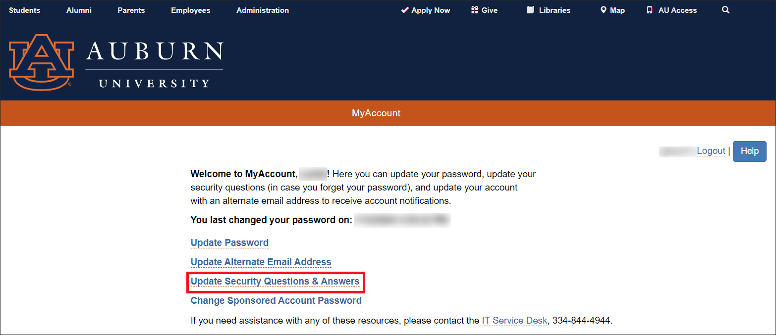 MyAccount Update Security Questions and Answers Option