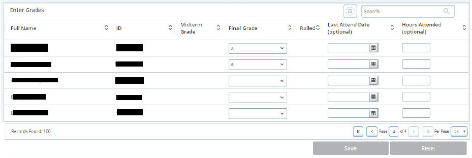 individual student grades