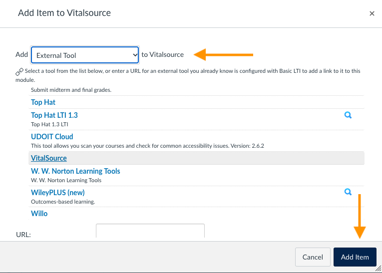 external tool selected during module addition 