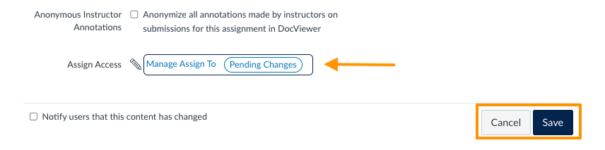 pending assign to and save highlighted on assignment screen