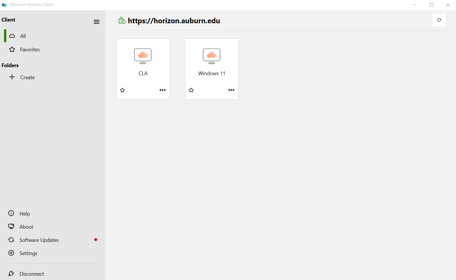 Horizon downloaded client main interface