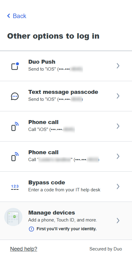 Duo authentication options
