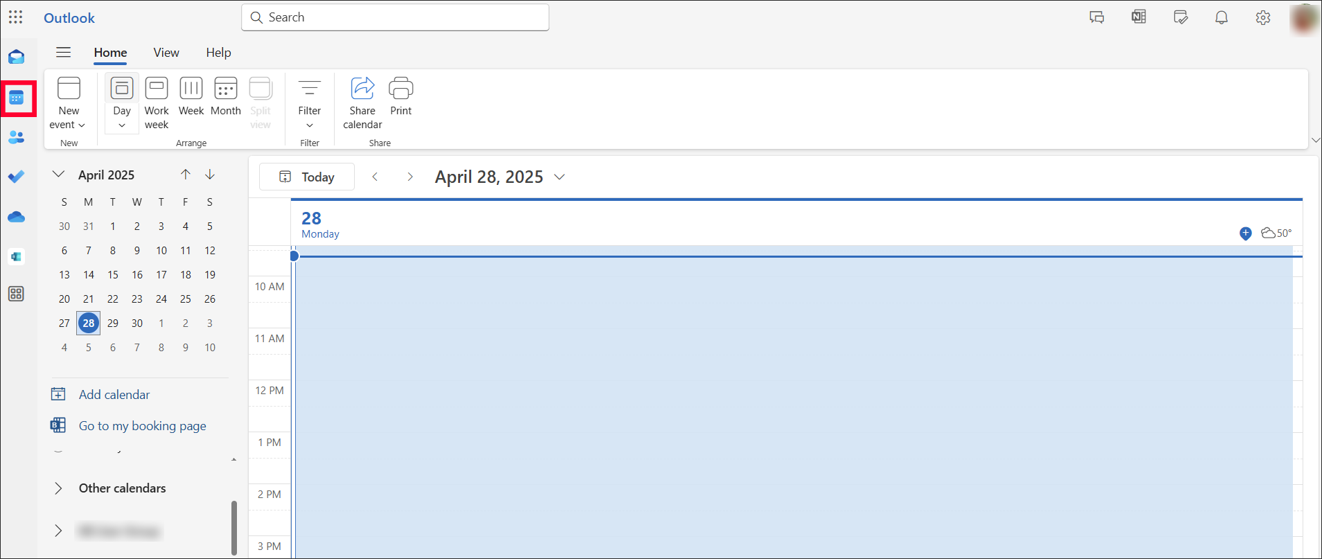 Outlook on the web calendar icon