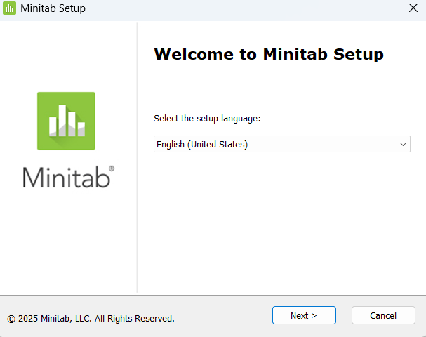 Minitab setup screen