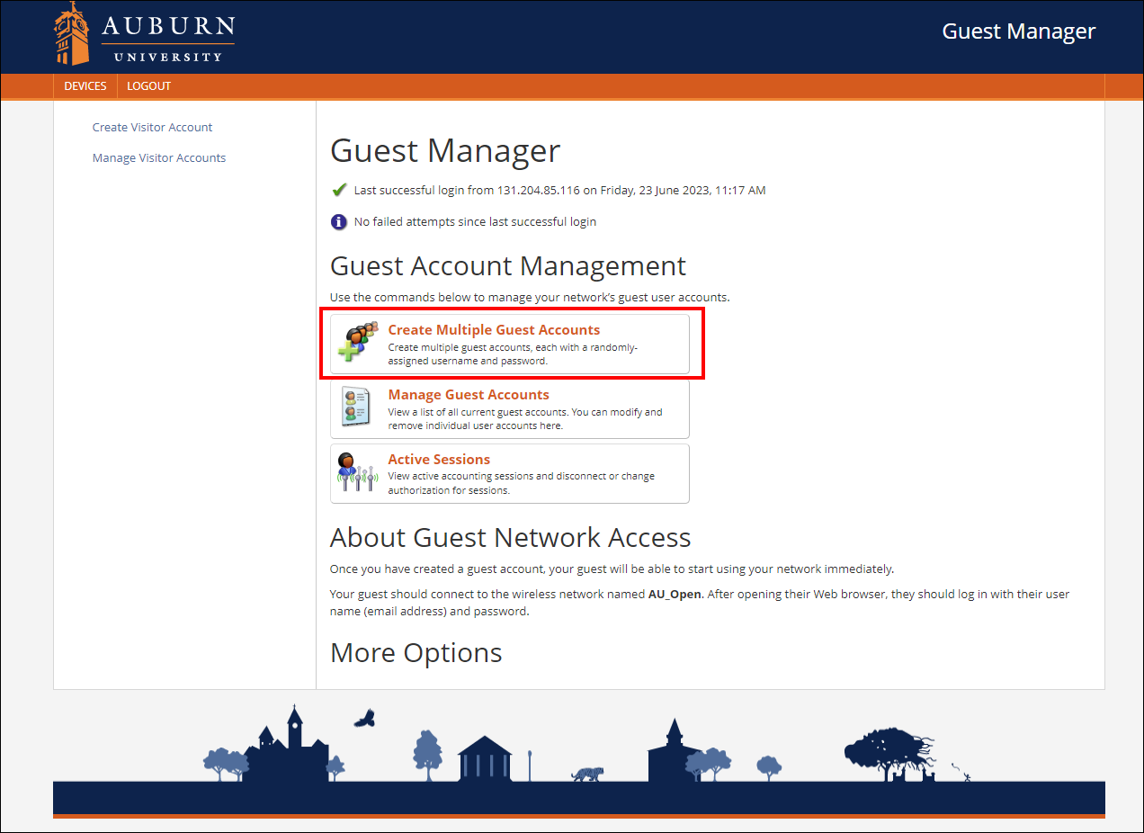 Create Multiple Guest Accounts screen