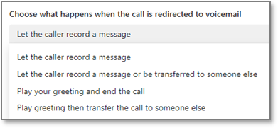 Teams Voice voicemail redirect options