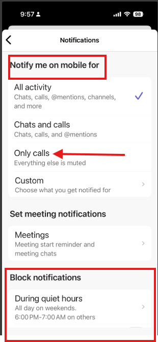 Microsoft Teams adjust notification settings