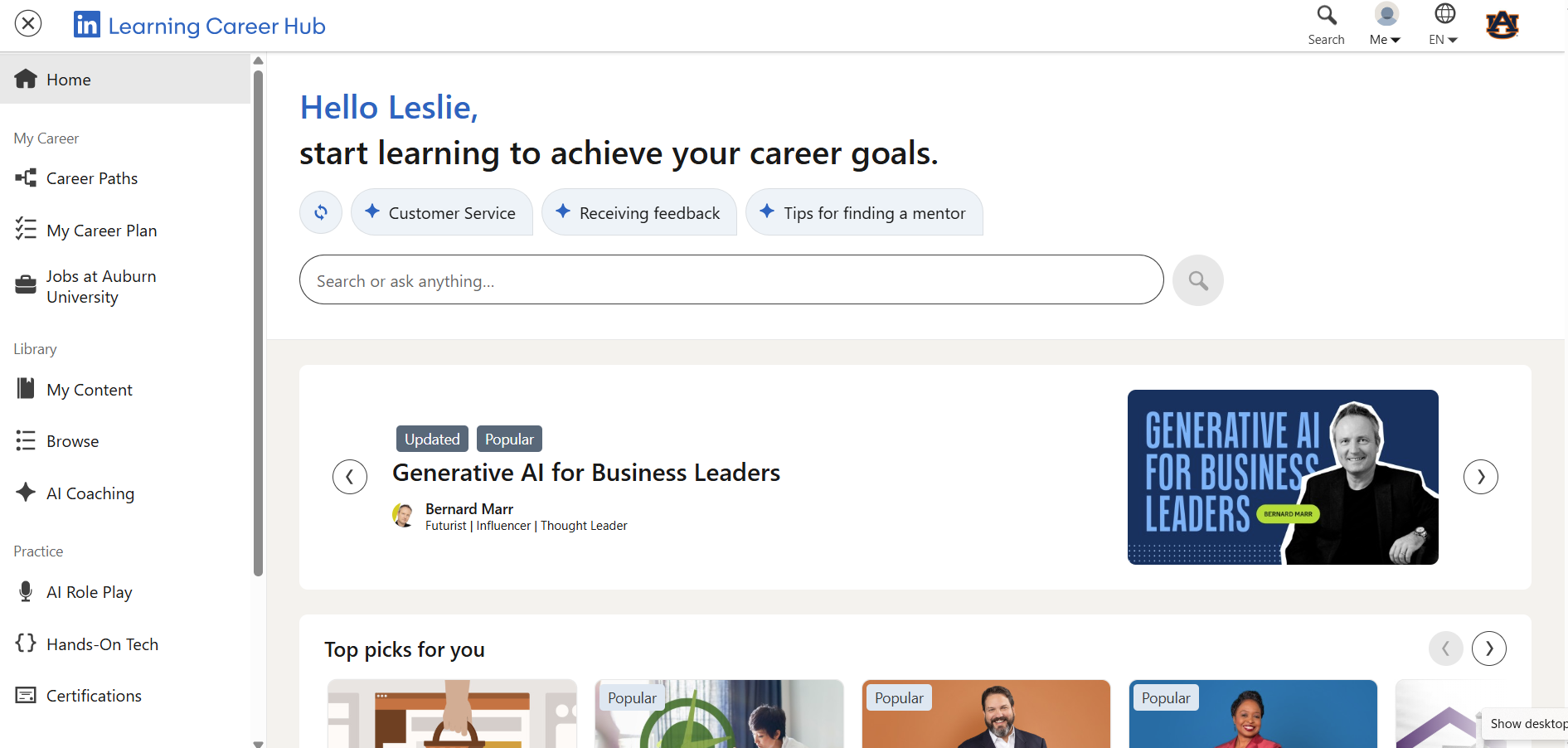 LinkedIn Learning Home Page