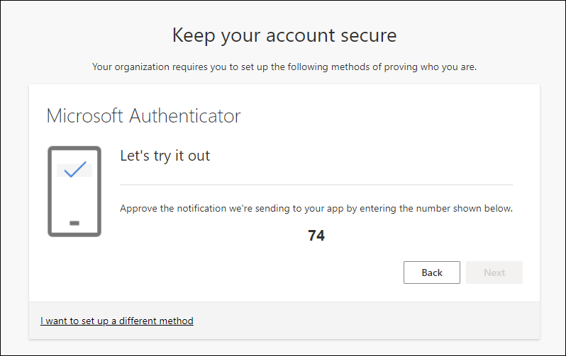 Alumni and Retiree Microsoft Authenticator app try it out screen