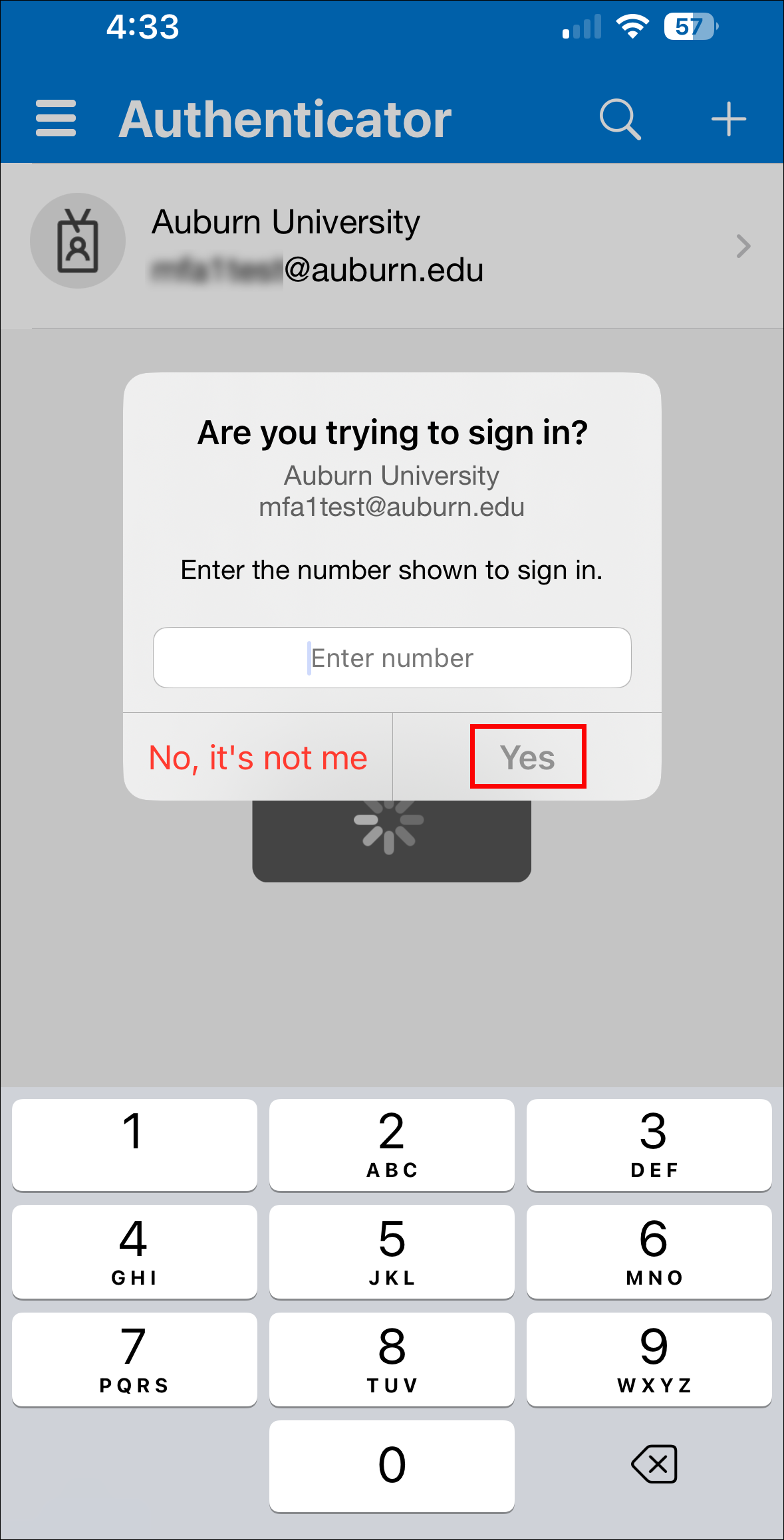 Alumni and retiree Authenticator app numerical code