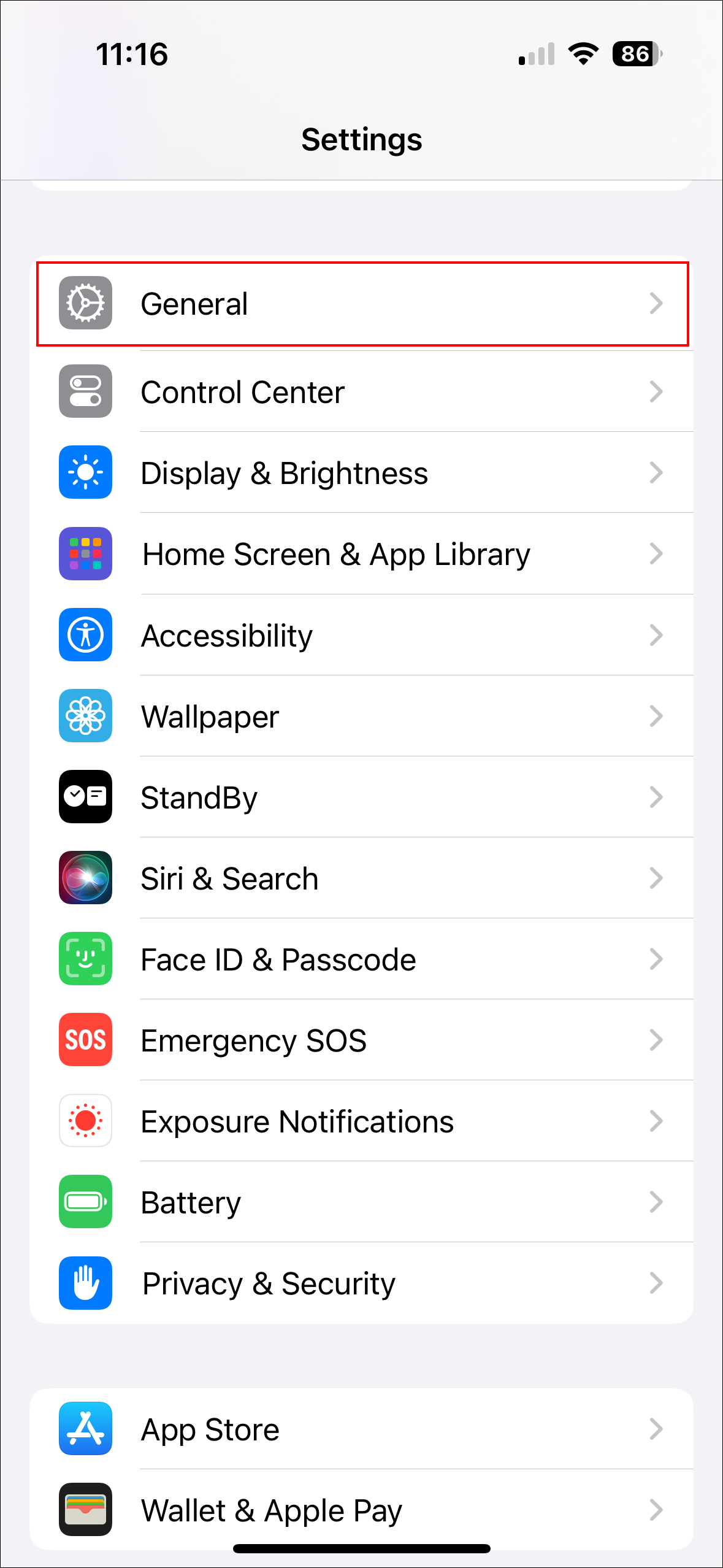 iOS General option