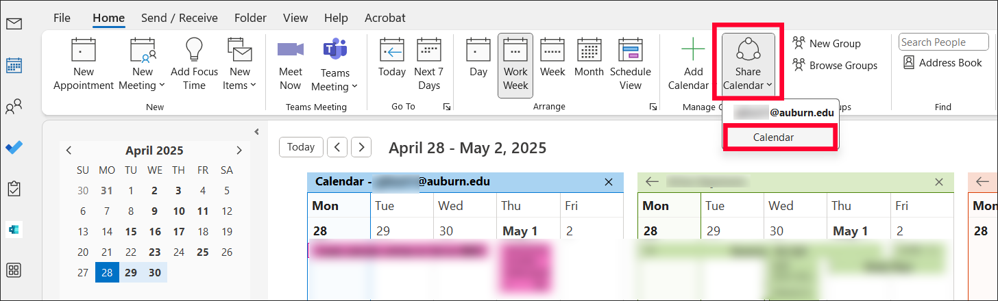 Outlook share calendar